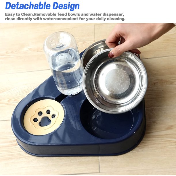 Double Gamelle Chat et Chien Surélevée,Ecuelle Chat,Bol pour Animaux de Compagnie 3-en-1 con Stockage d'eau Automatique,Bol Acier Inoxydable pour Animaux pour Les Chats et Les Chiots (Bleu) ZefeiWu 8390615805865