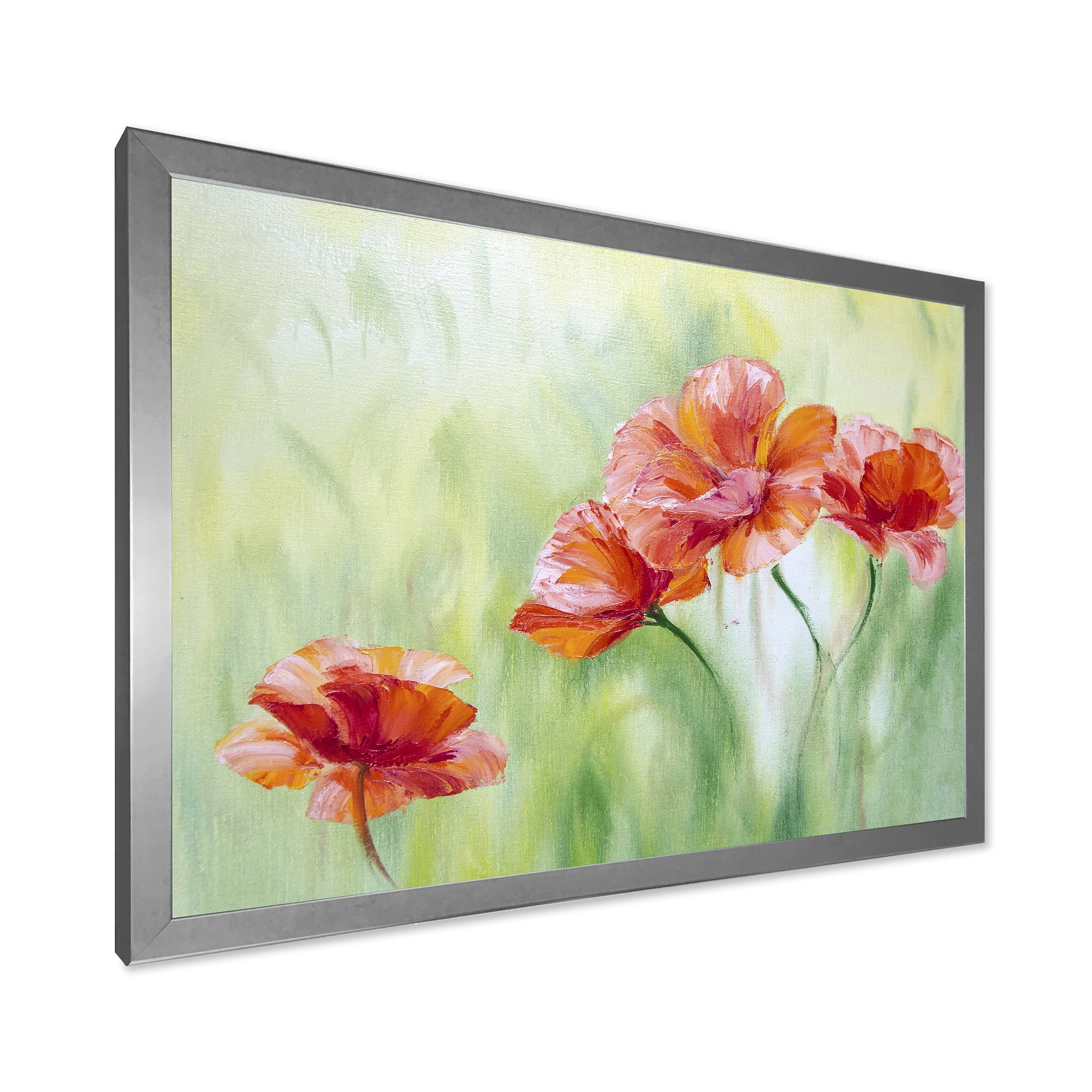 Designart 'Red Blossoming Poppies Over Wild Green I' Traditional Framed Art Print