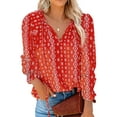 thumbnail image 1 of Casual V-neck Shirts for Womens Loose Long Lantern Sleeve Blouses Tie Knot Floral Tops, 1 of 3