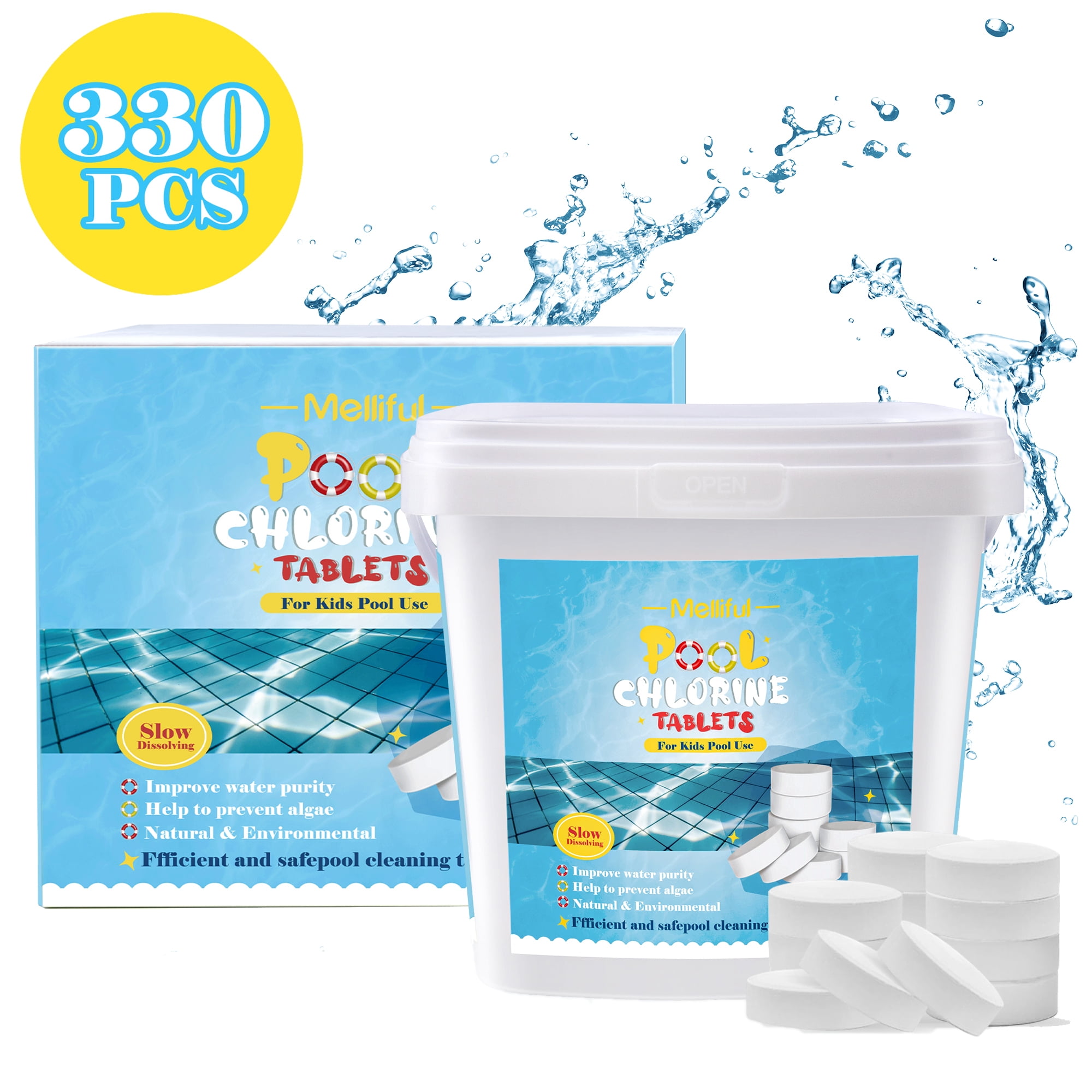 Melliful 330PCS Chlorine Tablets, Pool Shock Tablets Advanced for Kid Swimming Pools