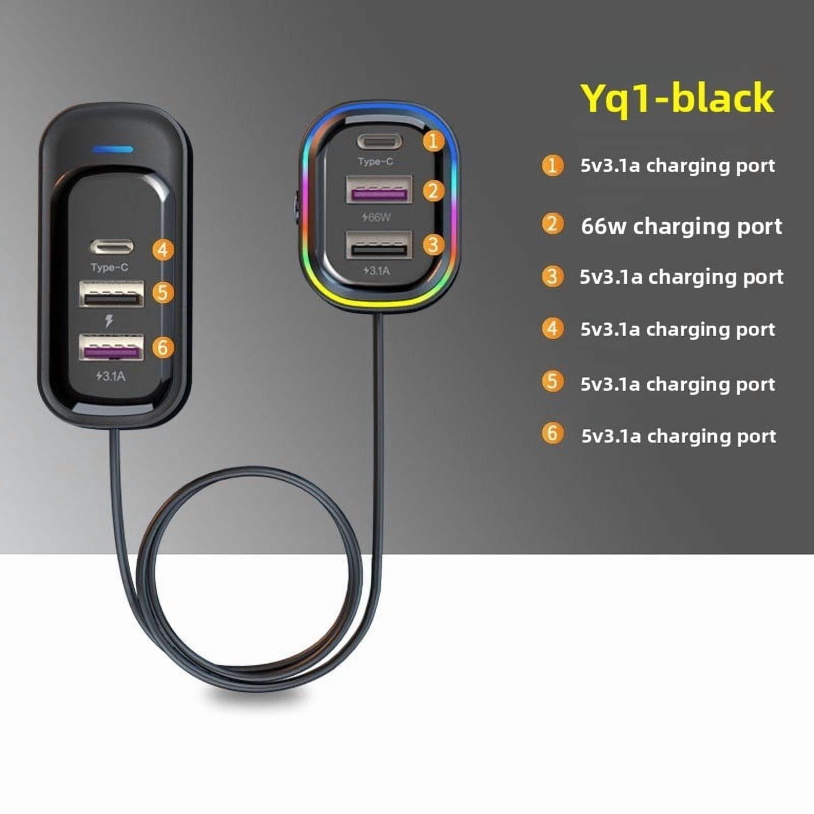 66W USB C Car Charger PD Fast Car Charger with Cable Multi Port Adapter for iPhone Android 12V 24V Car SUV Truck Van