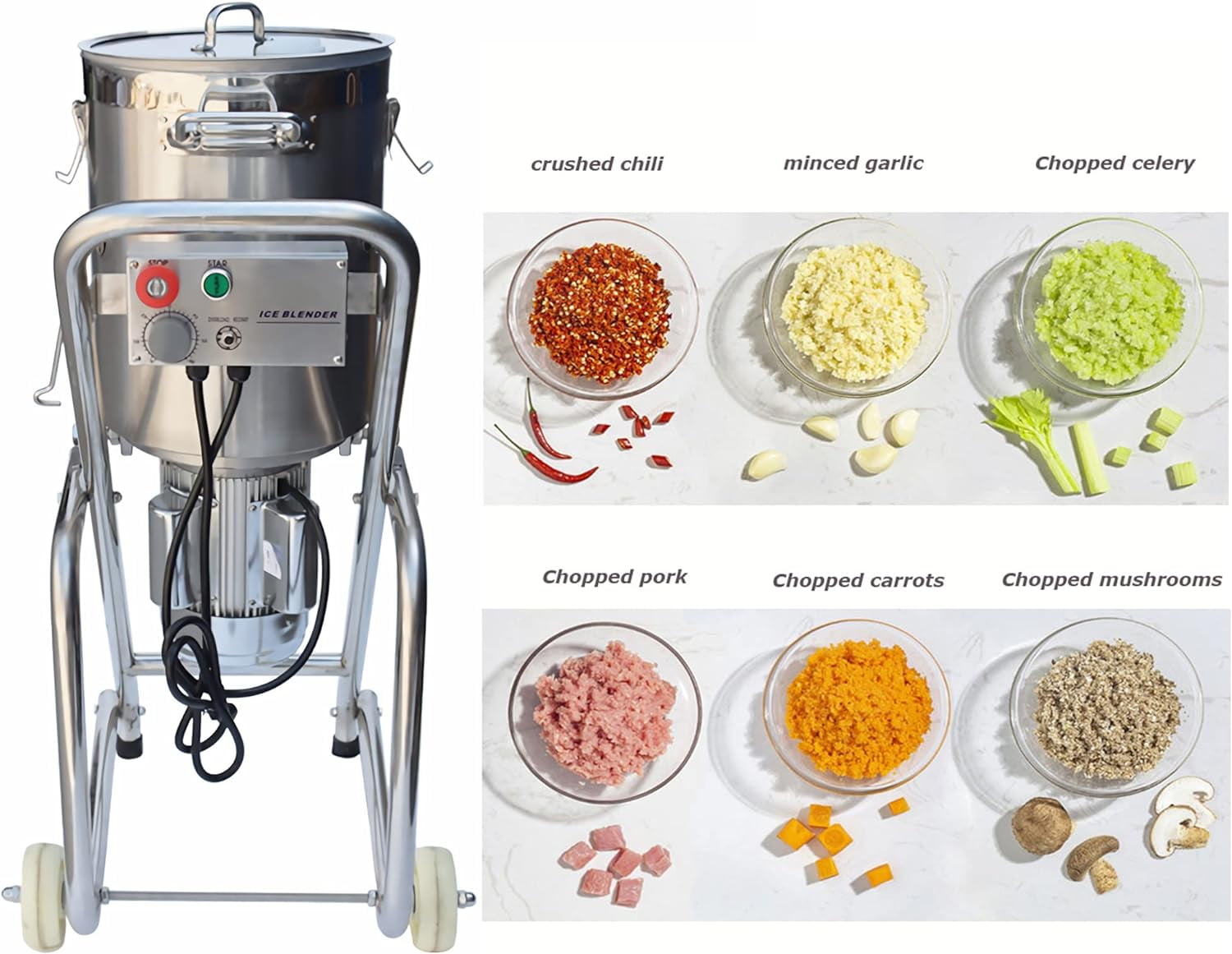 Commercial Meat Vegetable Chopper Electric Prep Food Processor Stainless Steel 32L
