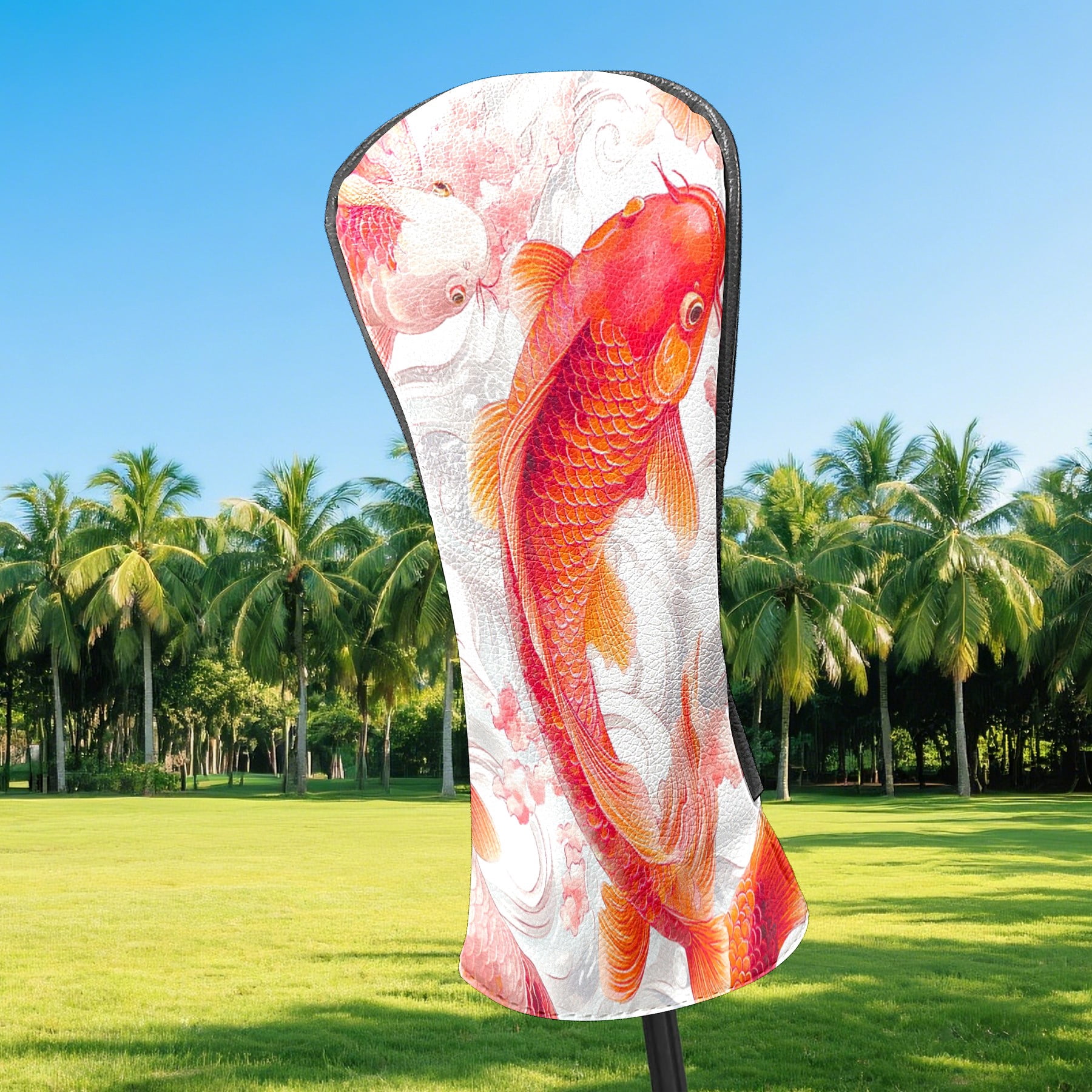 Golf Club Covers PU Leather Waterproof Head Covers for Fairway Woods Hybrids Koi Pattern