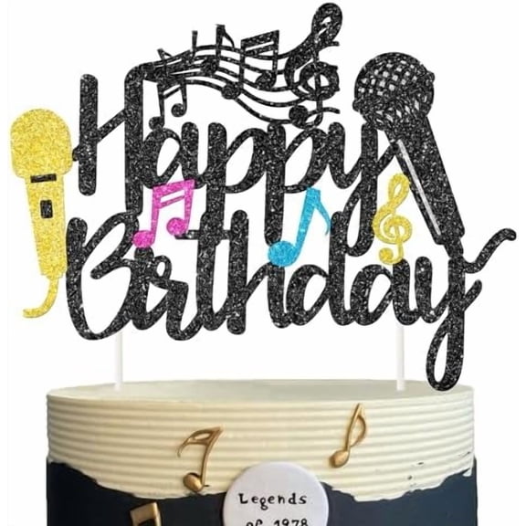 Microphone Cake Topper Glitter Microphone Birthday Party Decorations Music Lover Cake Picks Karaoke Cake Decor for 80s 90s KTV Disco Birthday Anniversary Party Supplies$$Home Decor, Kitchen, & Other