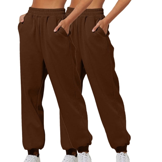 2 Pcs Pantalons de Jogging Décontractés en Molleton pour Femmes Taille Haute Pantalons à Paillettes pour Femmes P-133 Marron m
