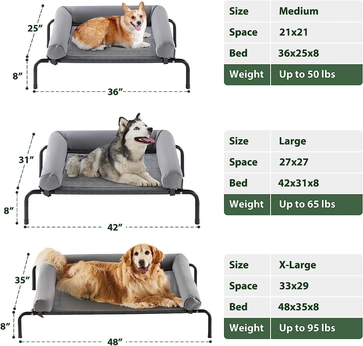 Cooling Elevated Dog Bed for Large Dogs – Waterproof Raised Dog Cot with Slope Headrest, Breathable Teslin Mesh, Durable & Portable Pet Bed for Indoor and Outdoor Use, Black