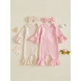 thumbnail image 3 of Cenuakty Baby Girls Fall Outfits Cute Solid Color Long Sleeve Romper and Headband, 3 of 9