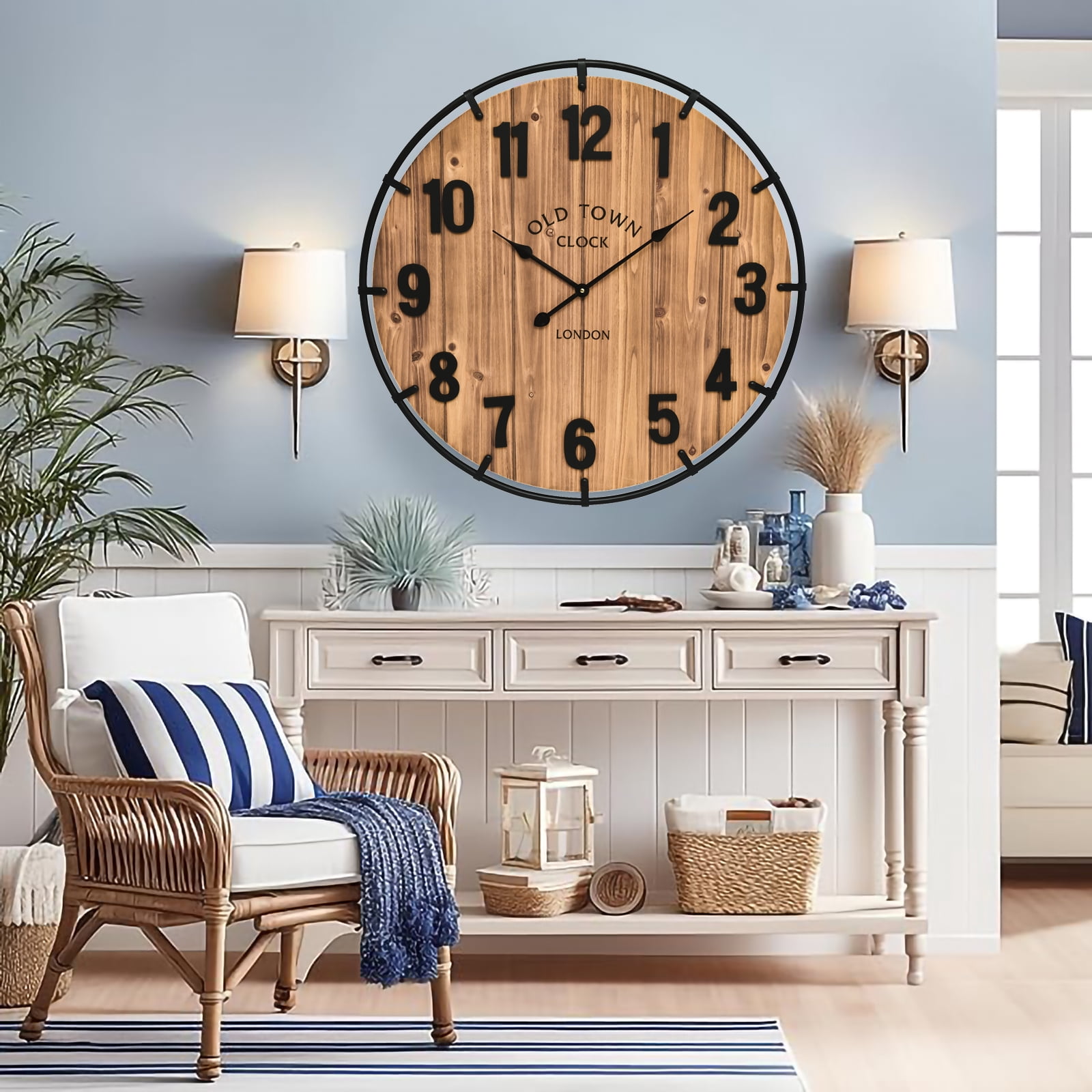 EMAX HOME 30.2-inch Silent Farmhouse Wall Clock, Vintage Wood Design with High-Precision Quartz Movement, Perfect for Living Room, Bedroom, or Office