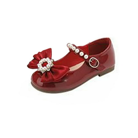 

Tengma Toddler Girl Sandals Fashion Flat Casual Shoes Small Leather Shoes Girl Princess Shoes Flat Bottom Light Buckle Comfortable Cute Bow Sandals for Girls （Red Size: 33）
