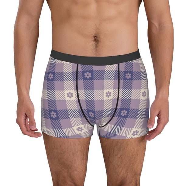 Fotbe Purple Floral Gingham Check Plaid Calzoncillos Tipo Boxer con Bolsa de Soporte Total para Hombre, X-Temp Fresco, Transpirable y de Secado Rápido-XX-Large