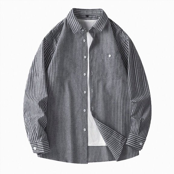 felwors Mens Striped Trendy Long Sleeve Shirt Lightweight Casual Button Front Shirt Grey for Size XXXL