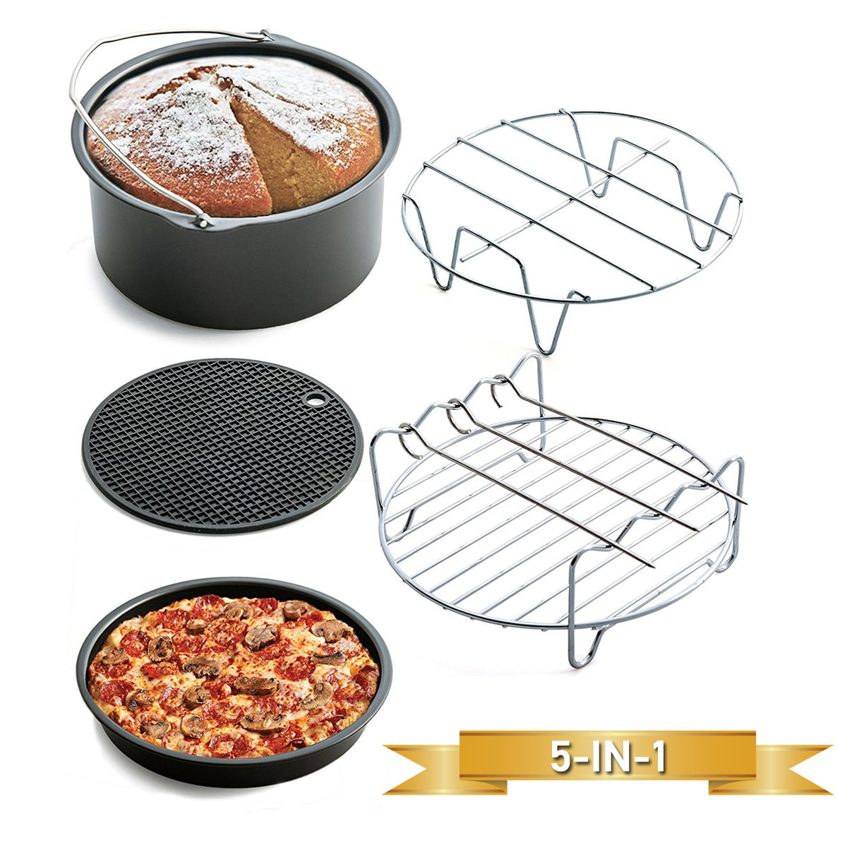 8Pcs 8 Inch Air Fryer Frying Cage Dish Baking Pan Rack Pizza Tray Pot Acce P1A3