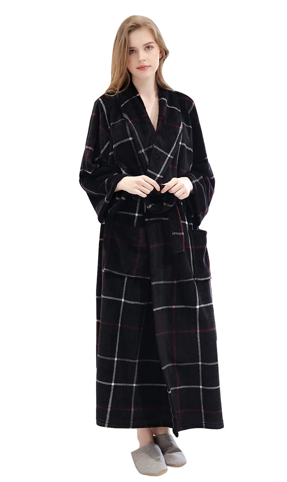 AAMILIFE Women Plus Size Fuzzy Robe Long Fleece Bathrobe Flannel Soft