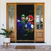 Mario Luigi Bros Door Cover Decorated Banner Tapestry Home Decoration Holiday Party Supplies Door Banner Porch Sign Banner 72.8 x 35.4 Inch
