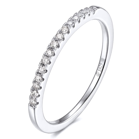 MomentWish 0.15 Carat Round Cut Moissanite Wedding Rings for Women 925 Sterling Silver Eternity Rings-Size7