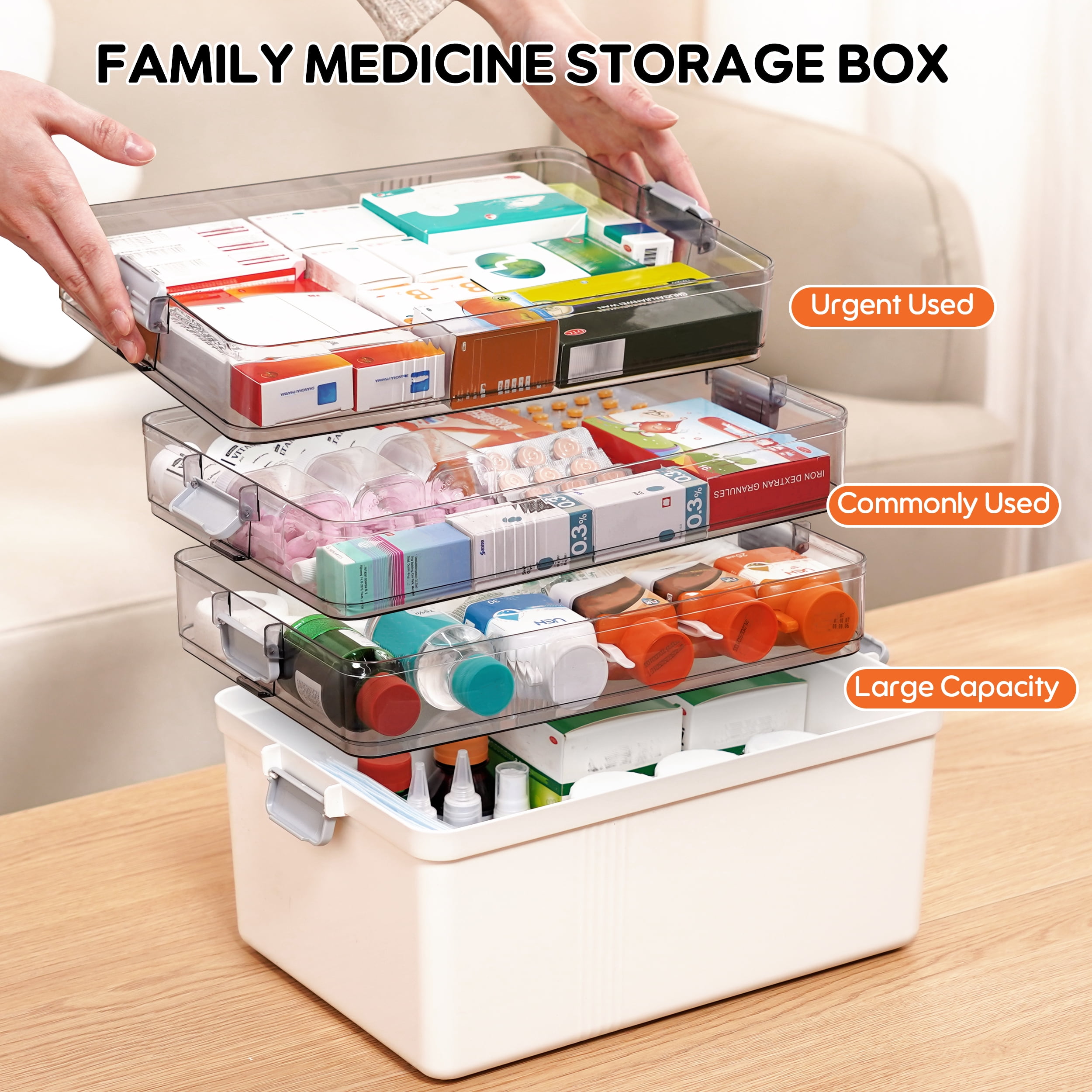 4 Layer Stackable storage bins with lid Stack & Carry Box Plastic Portable Handled with Removable Tray for Craft Adult