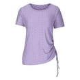 thumbnail image 4 of HAPIMO Women's Trendy Loose Tops Eyelet Dressy Tunic for Teen Girls Solid Color Drawstring Summer Short Sleeve Square Neck Pullover Elegant Casual Blouses Purple L, 4 of 6