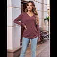 thumbnail image 4 of Camisas de Larga para Mujer, Cuello en V, Blusas Casuales, Sueltas, Elegantes, Básicas, Moda de Otoño, Conjuntos de Moda, Ropa de Invierno Rojo Oscuro L, 4 of 8