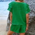 thumbnail image 7 of JULMCOMO Chiffon Two Piece Sets for Women Ruffle Crew Neck Summer Tops Drawstring Lounge Short Sets Vacation Outfits with Pockets Green L, 7 of 7