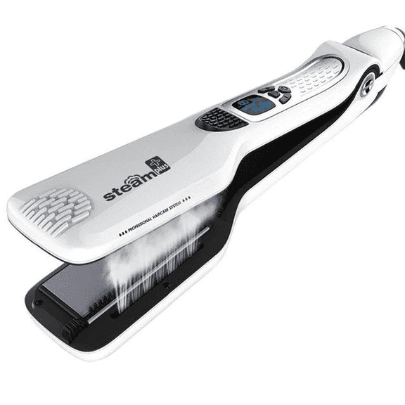 Steam Hair Straightener Brush Ceramic Flat Iron Professional Hair Straightening Iron Comb Electric Hair Crimper Heating Comb(WHITE)