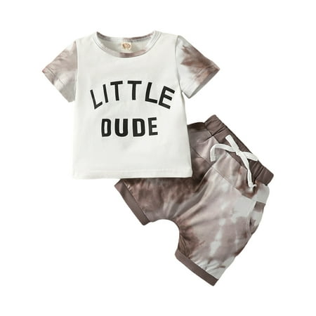 

Sunisery 2Pcs Baby Boy Letter Print T-Shirt Tops Tie Dye Drawstring Elastic Waist Shorts