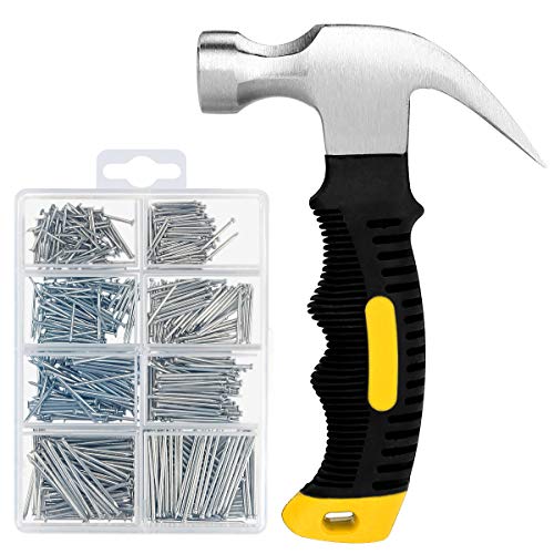 560PCs Hardware Nail Assortment Kit & 8oz Samll Claw Hammer, Mini Hammer with AntiSlip Handle