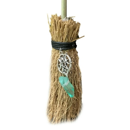 

ZUARFY Mini Broom Straw Witch Brooms with Hanging Crystal Pendant Decorations for Halloween Wicca Altar Broom Witchcraft Accessories