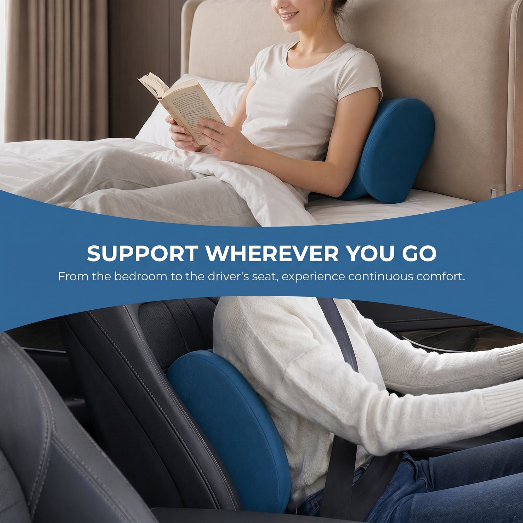 Unique Bargains Lumbar Support Pillow Cotton Back Support Peacock Blue 18.9" x 11" x 5.1"