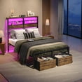 thumbnail image 2 of Pinmoco Full Bed Frame with 15.7'' Large Under Bed Storage and 2 Drawers, Metal Platform Bed with High LED Storage Headboard and Charging Station, Height Adjustable, Rustic, 2 of 7