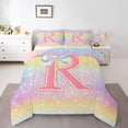 thumbnail image 3 of Homewish Initial R Letter Queen Comforter Set for Girls, Dreamy Galaxy Stars Rainbow Bedding Sets, Cute Princess Style Reversible Bedding Comforter Set, Luxury Bedroom Decor, 3-Piece, 3 of 8