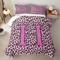 thumbnail image 2 of meiyoeat Glitter Leopard Print Letter H Quilt King, Girls Teens, Pink Sparkle Monogrammed King Coverlet Set, 3pcs 1 Bedspread and 2 Pillowcases, 2 of 7