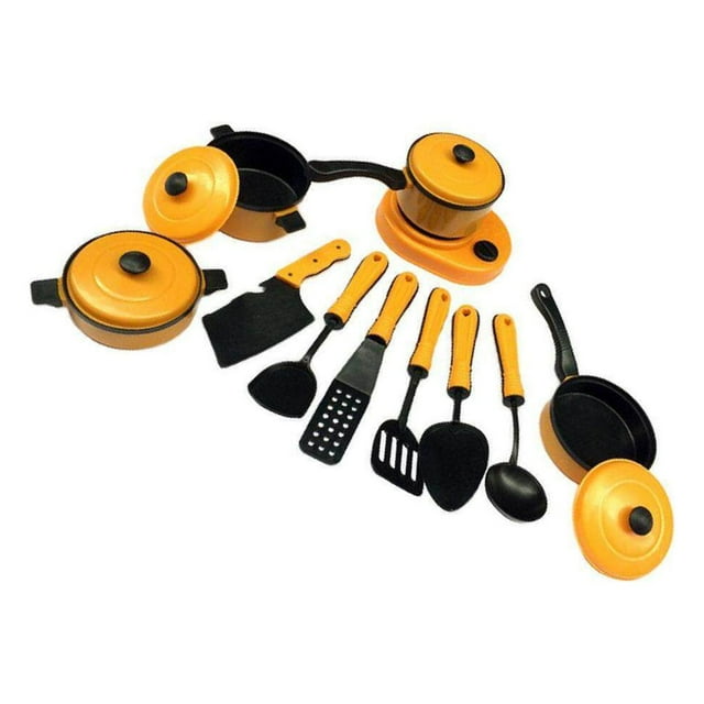 serony 13 Pieces/Set Plastic Simulation Kitchen Cookware Set Kitchen Toys Yellow
