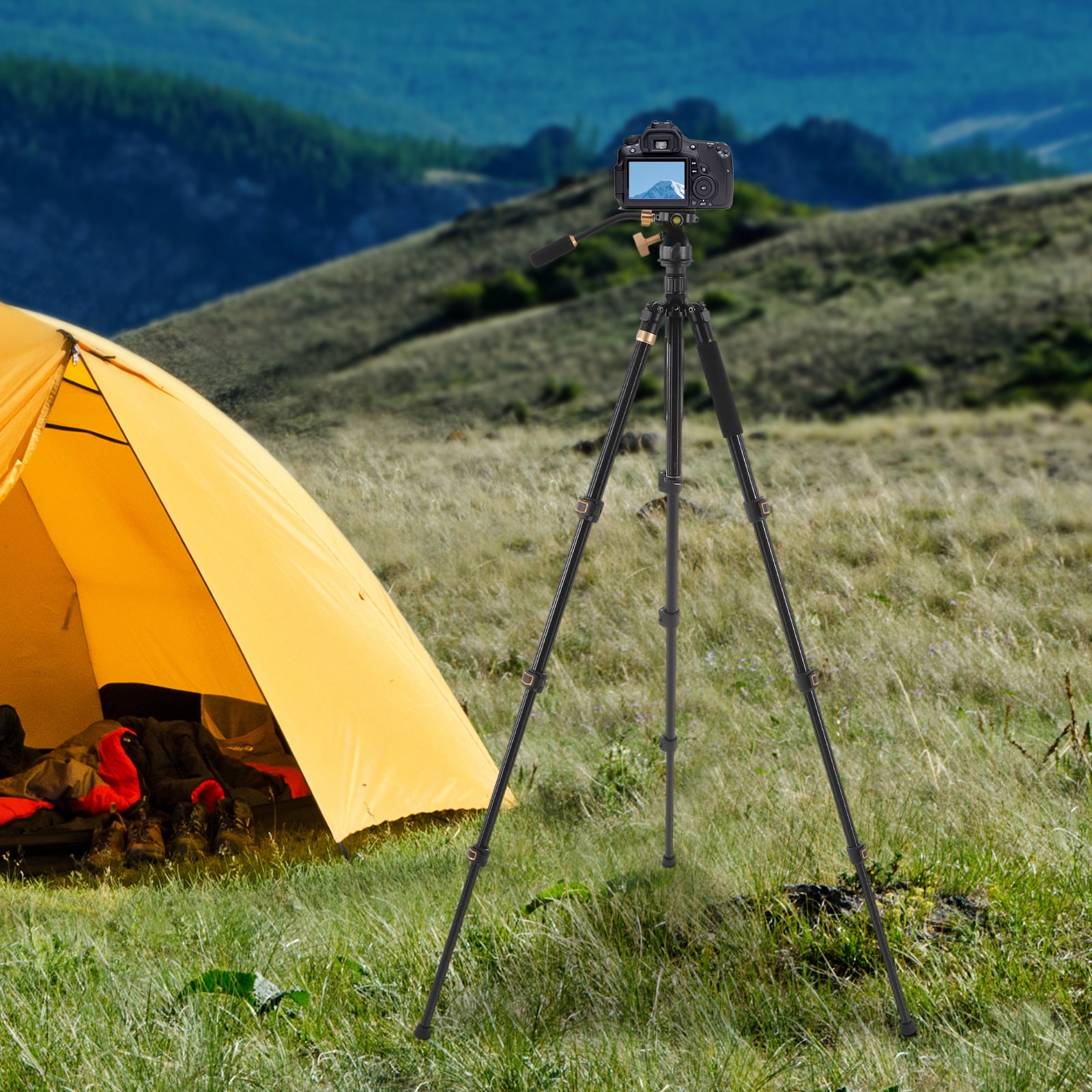 Heavy Duty Photography Tripod, 360° Rotation, 17.64 lbs Max Load, Adjustable Rubber Feet, Aluminum Alloy with Gravity Hook