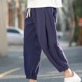 thumbnail image 5 of UVEASISHA Mens Cropped Linen Pants Big and Tall Casual Beach Pants Pleated Loose Tapered Pants Elastic Ankle Cuffs Drawstring Waist Summer Pants Dark Blue 3XL, 5 of 5