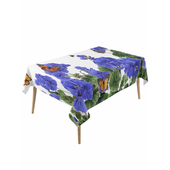 Purple Spring Floral Table Cloth, Waterproof Tablecloth for Rectangle Tables, Butterfly Farmhouse Reusable Washable Fabric Table Cover for Restaurant Kitchen Dining Tables 60"x120" Watercolor Flowers