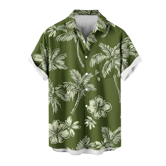 Mens Casual Manga Corta Botón Abajo Camisas Impresas Bolsillo Botón Turndown Cuello Top Blusa Camisa