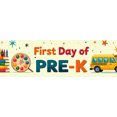 thumbnail image 4 of Colorful School Themed Backdrop Banner with Alarm Clock Books Apple Globe and School Bus for First Day of Pre K Celebrations Party Decorations Photography Props Classroom Decor Background, 4 of 4
