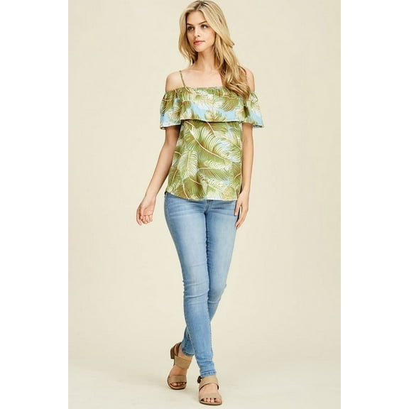 BOMBOM FLORAL OFF SHOULDER SPAGHETTI STRAP TOP (Small)