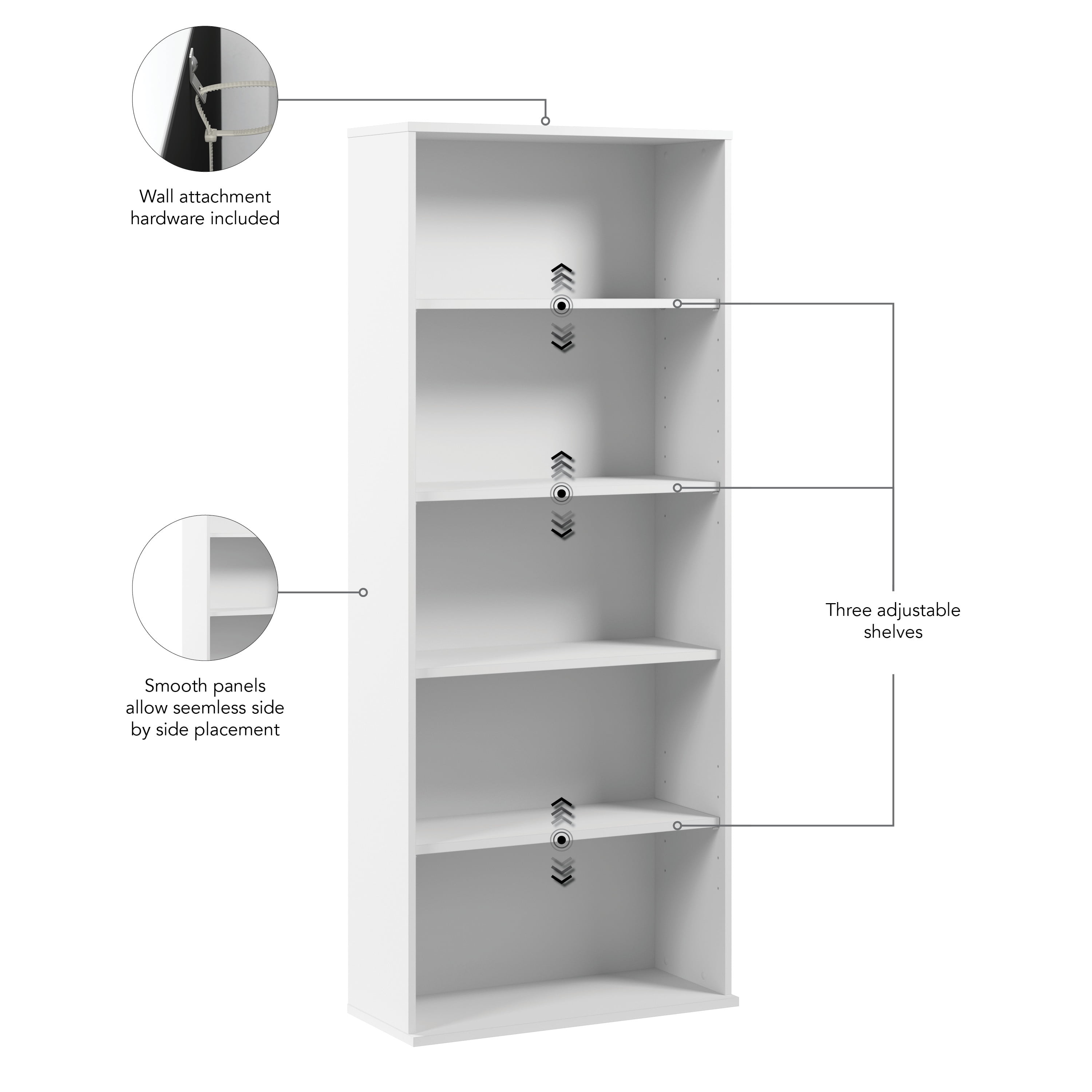 Bush Business Furniture Hustle Tall 5 Shelf Bookcase in White