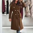 thumbnail image 6 of Womens Wool Coat with Belt Double Breasted Trendy Winter Long Pea Coats Pocketed Trench Coat Lapel Jacket Outwear (XL, Coffee), 6 of 7