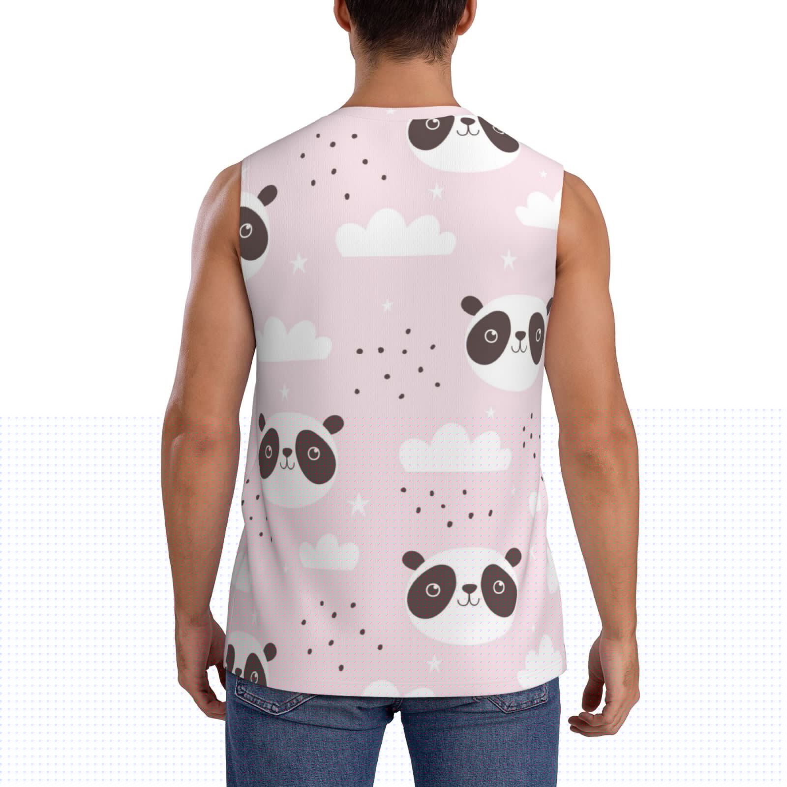 thumbnail image 4 of Bingfone Cute Panda Pattern Men's Tank Tops Workout Sleeveless Tee Shirts Running Beach Tanks for Men-Small, 4 of 8
