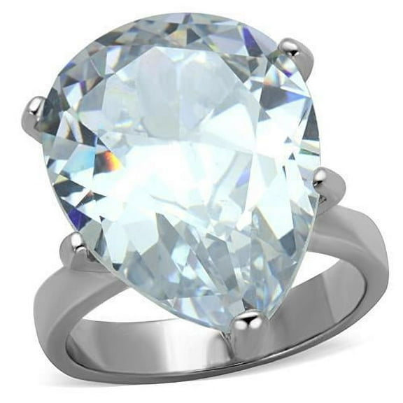 High polished (no plating) Stainless Steel Ring with AAA Grade CZ in Clear for Women Clear Stone Color Style TK1750 Size 10