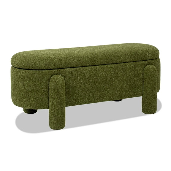 Jennifer Taylor Home Hugo 49" Oval Fully Upholstered Storage Bench, Moss Green Boucle