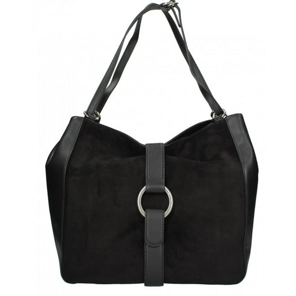 Quincy Large Suede and Leather Shoulder Tote - Black - 30F6AQYE3S-001 ...