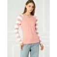 thumbnail image 3 of Tops A Rayas Con Cuello En V Y Mangas Raglán Largas Para Mujer Rosa M, 3 of 6