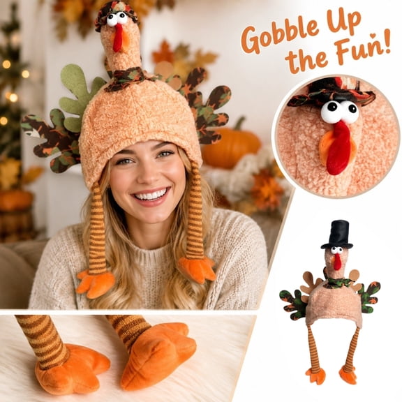 Voska Thanksgiving Turkey Plush Costume Hat for Men and Women Funny Holiday Party Novelty Headwear Soft Warm Fall Winter A One Size