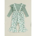 thumbnail image 4 of Suealasg Toddler Girls Fall Outfits Set Clothes 1T 2T 3T 4T 5T Fly Sleeve Ribbed T-shirt +Daisy Print Suspender Flared Pants 2Pcs Autumn Clothing for Little Girls, 4 of 7