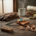 thumbnail image 6 of SANZ 4.5\" Bone & Turquoise Folding Knife with 4\" Damascus Blade, Brass Bolster, Filework & Leather Sheath, 6 of 6