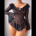 thumbnail image 4 of Vestido de Fiesta de Verano con Corsé de Dos Piezas para Mujer, Hombros Descubiertos, Mangas Acampanadas, Cordones y Transparencias Negro S, 4 of 9