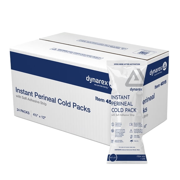Dynarex Perineal Instant Cold Pack, Postpartum Ice Packs with Self-Adhesive Strip, 4.5” x 12”, 24 Count